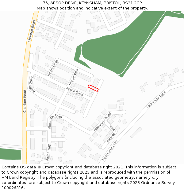 75, AESOP DRIVE, KEYNSHAM, BRISTOL, BS31 2GP: Location map and indicative extent of plot