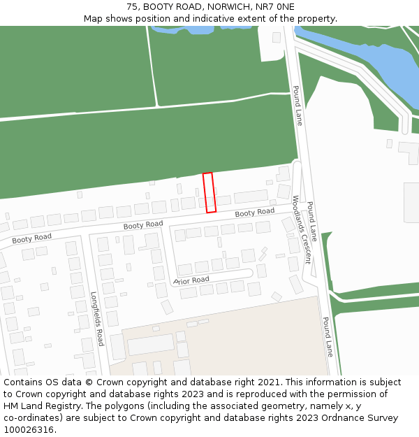 75, BOOTY ROAD, NORWICH, NR7 0NE: Location map and indicative extent of plot