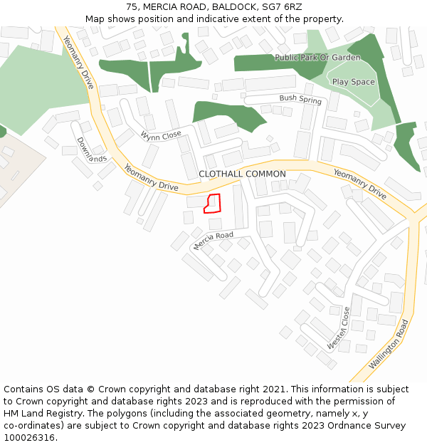 75, MERCIA ROAD, BALDOCK, SG7 6RZ: Location map and indicative extent of plot