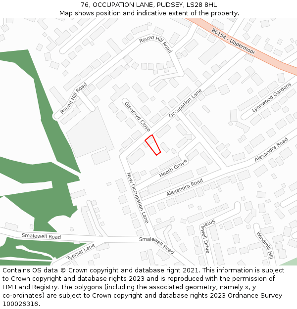 76, OCCUPATION LANE, PUDSEY, LS28 8HL: Location map and indicative extent of plot