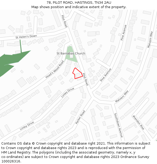 78, PILOT ROAD, HASTINGS, TN34 2AU: Location map and indicative extent of plot