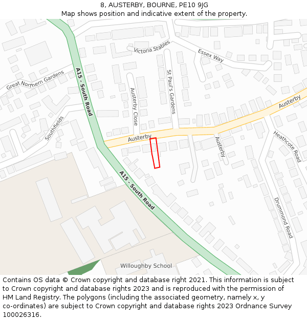 8, AUSTERBY, BOURNE, PE10 9JG: Location map and indicative extent of plot