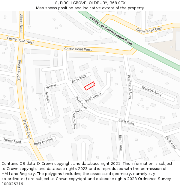 8, BIRCH GROVE, OLDBURY, B68 0EX: Location map and indicative extent of plot
