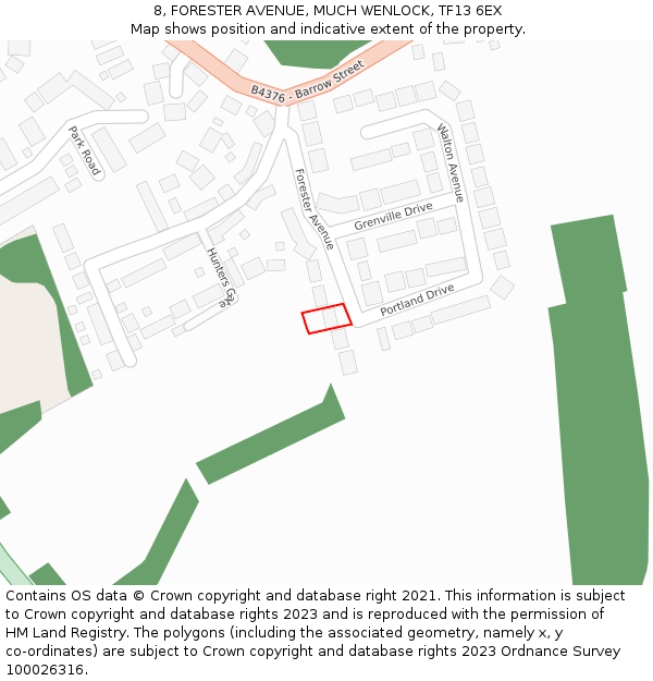 8, FORESTER AVENUE, MUCH WENLOCK, TF13 6EX: Location map and indicative extent of plot