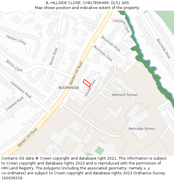 8, HILLSIDE CLOSE, CHELTENHAM, GL51 3AS: Location map and indicative extent of plot