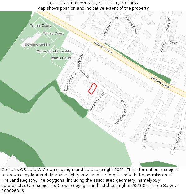 8, HOLLYBERRY AVENUE, SOLIHULL, B91 3UA: Location map and indicative extent of plot