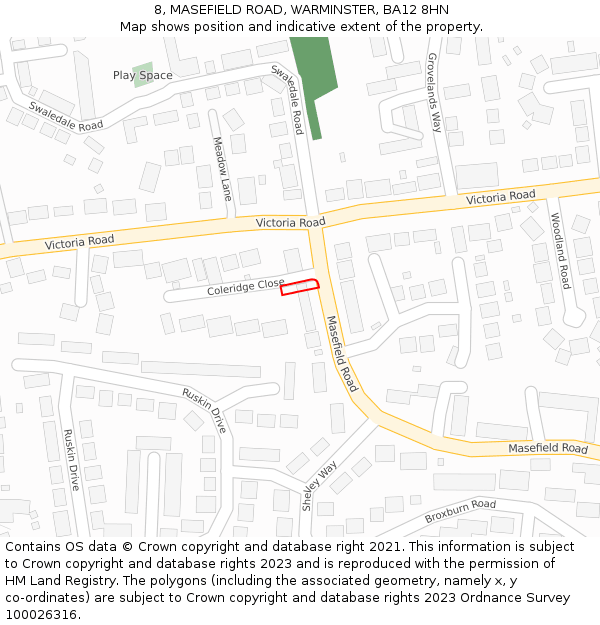 8, MASEFIELD ROAD, WARMINSTER, BA12 8HN: Location map and indicative extent of plot