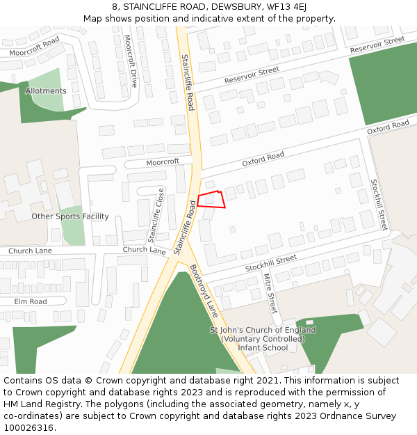 8, STAINCLIFFE ROAD, DEWSBURY, WF13 4EJ: Location map and indicative extent of plot
