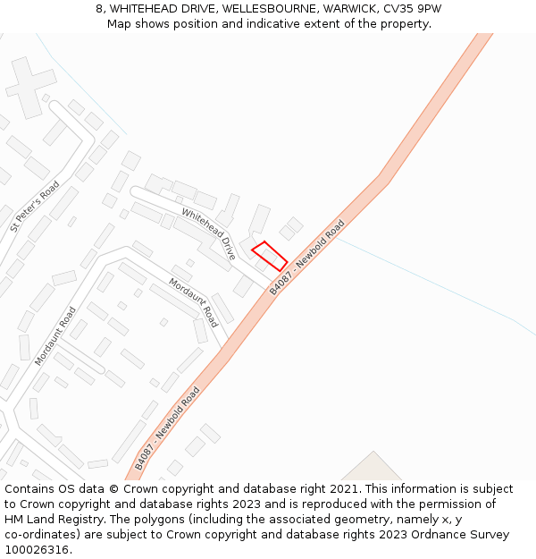 8, WHITEHEAD DRIVE, WELLESBOURNE, WARWICK, CV35 9PW: Location map and indicative extent of plot