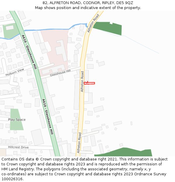 82, ALFRETON ROAD, CODNOR, RIPLEY, DE5 9QZ: Location map and indicative extent of plot
