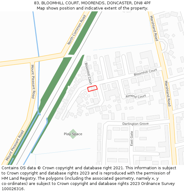 83, BLOOMHILL COURT, MOORENDS, DONCASTER, DN8 4PF: Location map and indicative extent of plot