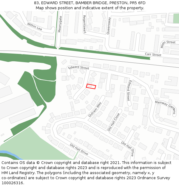 83, EDWARD STREET, BAMBER BRIDGE, PRESTON, PR5 6FD: Location map and indicative extent of plot