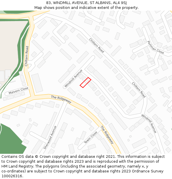 83, WINDMILL AVENUE, ST ALBANS, AL4 9SJ: Location map and indicative extent of plot
