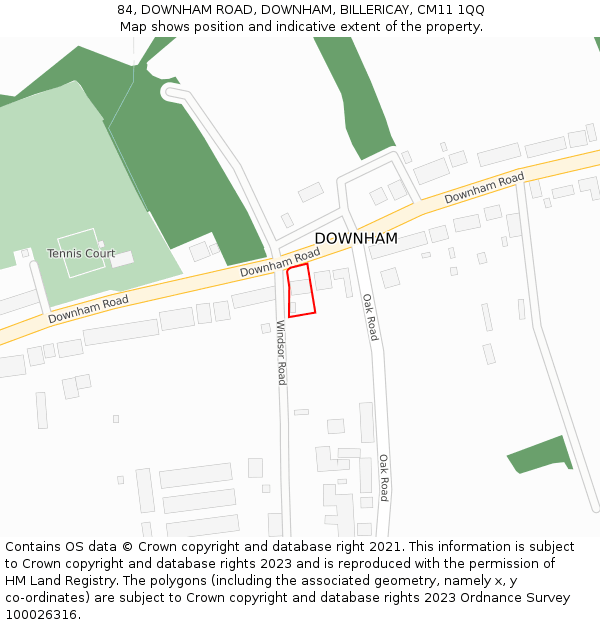 84, DOWNHAM ROAD, DOWNHAM, BILLERICAY, CM11 1QQ: Location map and indicative extent of plot