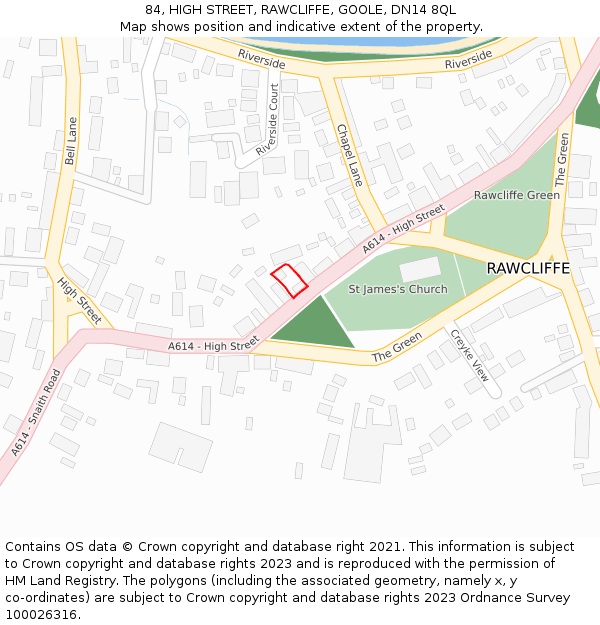 84, HIGH STREET, RAWCLIFFE, GOOLE, DN14 8QL: Location map and indicative extent of plot