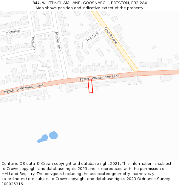 844, WHITTINGHAM LANE, GOOSNARGH, PRESTON, PR3 2AX: Location map and indicative extent of plot