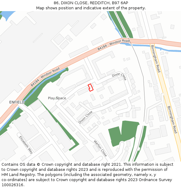 86, DIXON CLOSE, REDDITCH, B97 6AP: Location map and indicative extent of plot