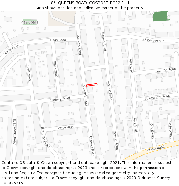 86, QUEENS ROAD, GOSPORT, PO12 1LH: Location map and indicative extent of plot