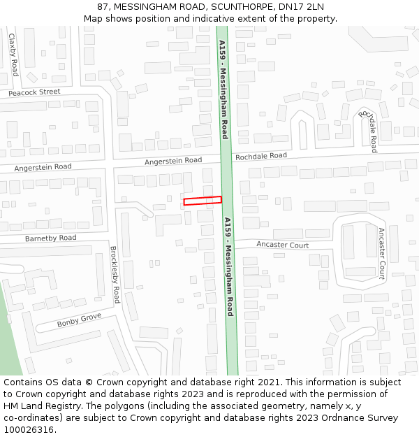 87, MESSINGHAM ROAD, SCUNTHORPE, DN17 2LN: Location map and indicative extent of plot