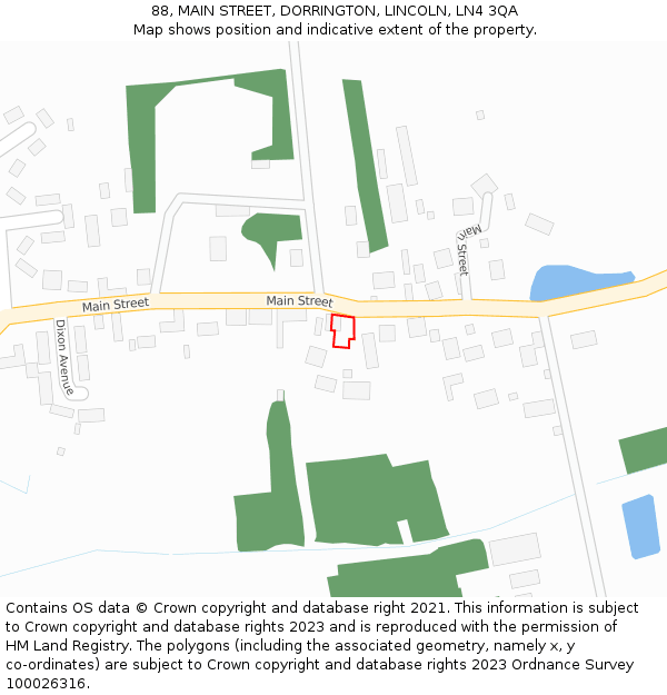 88, MAIN STREET, DORRINGTON, LINCOLN, LN4 3QA: Location map and indicative extent of plot