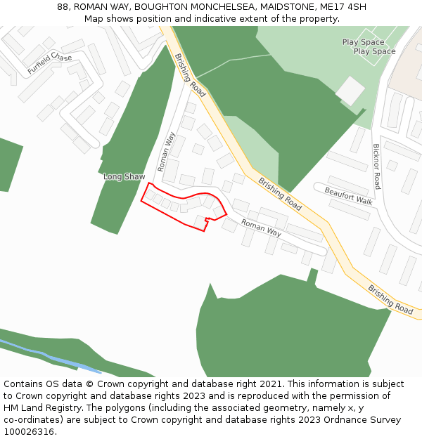 88, ROMAN WAY, BOUGHTON MONCHELSEA, MAIDSTONE, ME17 4SH: Location map and indicative extent of plot