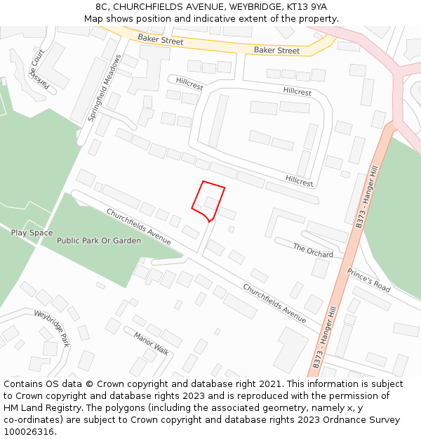 8C, CHURCHFIELDS AVENUE, WEYBRIDGE, KT13 9YA: Location map and indicative extent of plot