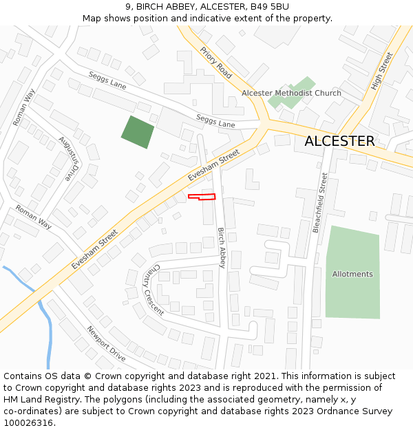 9, BIRCH ABBEY, ALCESTER, B49 5BU: Location map and indicative extent of plot