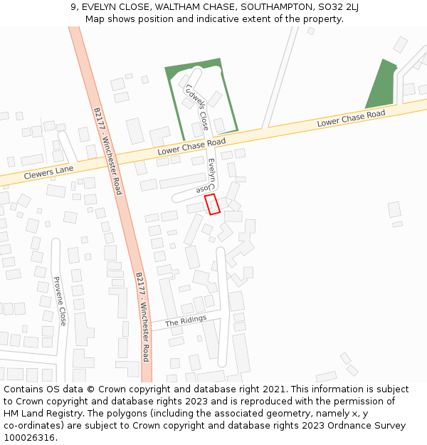 9, EVELYN CLOSE, WALTHAM CHASE, SOUTHAMPTON, SO32 2LJ: Location map and indicative extent of plot