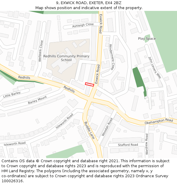 9, EXWICK ROAD, EXETER, EX4 2BZ: Location map and indicative extent of plot