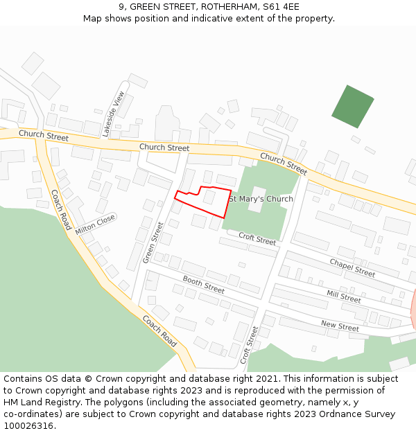 9, GREEN STREET, ROTHERHAM, S61 4EE: Location map and indicative extent of plot