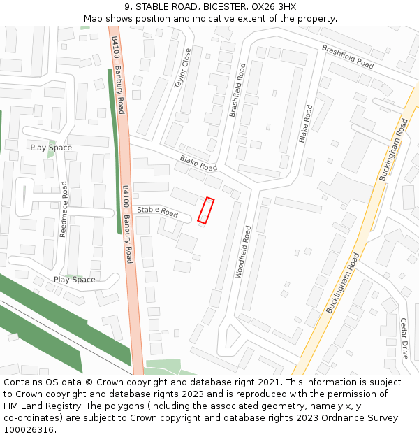 9, STABLE ROAD, BICESTER, OX26 3HX: Location map and indicative extent of plot