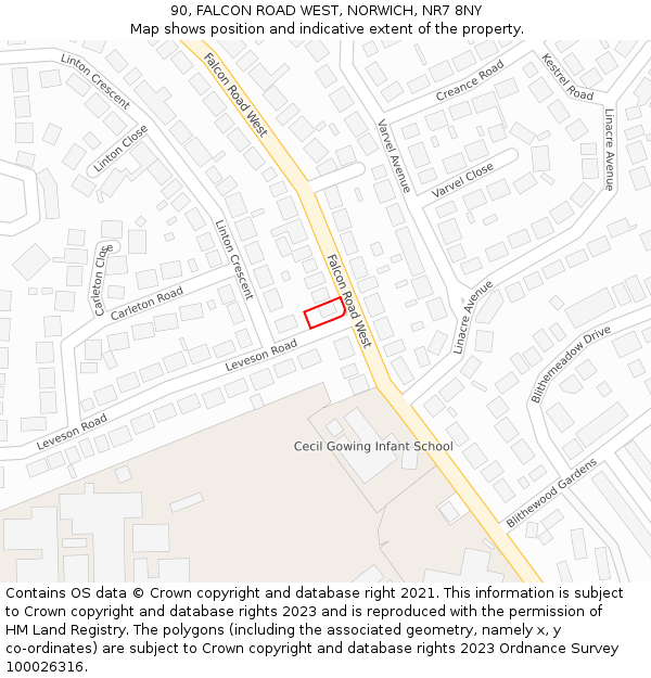 90, FALCON ROAD WEST, NORWICH, NR7 8NY: Location map and indicative extent of plot