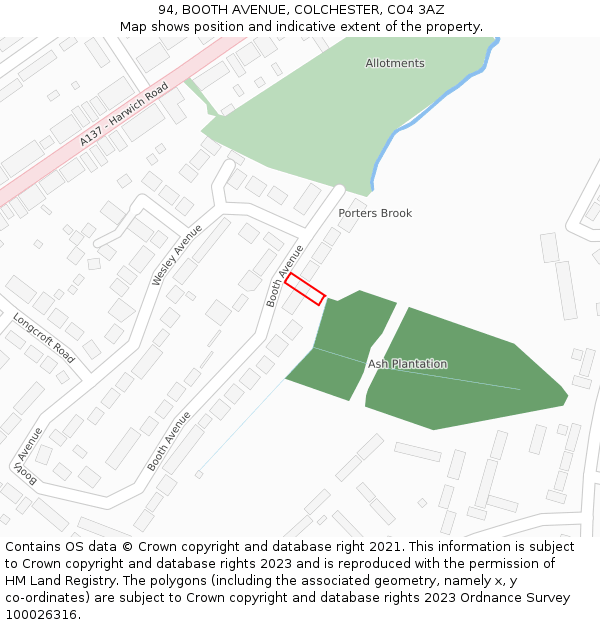 94, BOOTH AVENUE, COLCHESTER, CO4 3AZ: Location map and indicative extent of plot