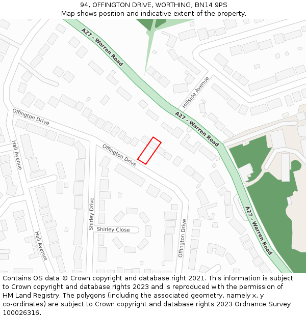 94, OFFINGTON DRIVE, WORTHING, BN14 9PS: Location map and indicative extent of plot