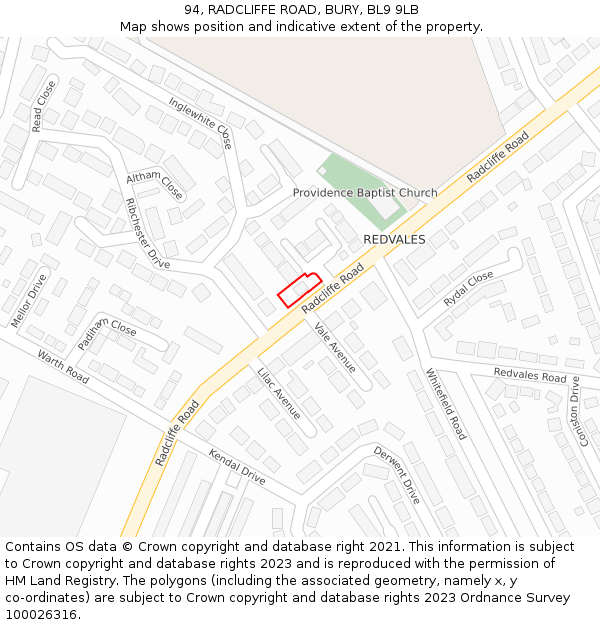 94, RADCLIFFE ROAD, BURY, BL9 9LB: Location map and indicative extent of plot