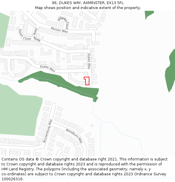 96, DUKES WAY, AXMINSTER, EX13 5FL: Location map and indicative extent of plot