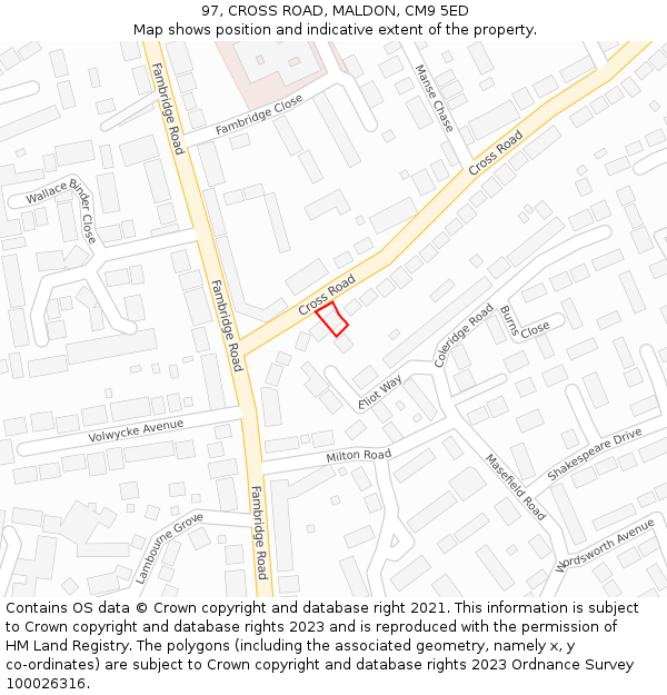 97, CROSS ROAD, MALDON, CM9 5ED: Location map and indicative extent of plot