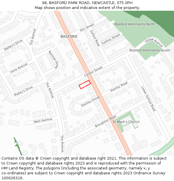 98, BASFORD PARK ROAD, NEWCASTLE, ST5 0PH: Location map and indicative extent of plot