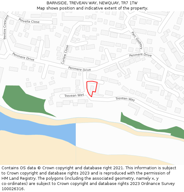 BARNSIDE, TREVEAN WAY, NEWQUAY, TR7 1TW: Location map and indicative extent of plot
