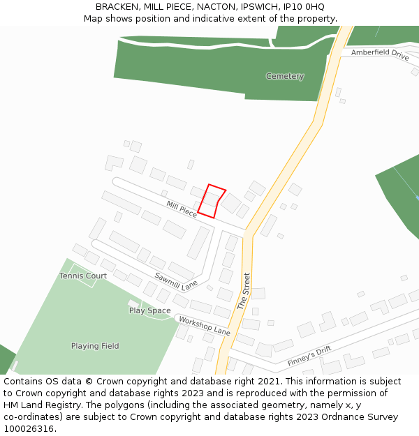 BRACKEN, MILL PIECE, NACTON, IPSWICH, IP10 0HQ: Location map and indicative extent of plot