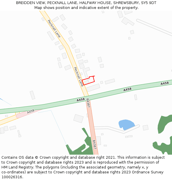 BREIDDEN VIEW, PECKNALL LANE, HALFWAY HOUSE, SHREWSBURY, SY5 9DT: Location map and indicative extent of plot