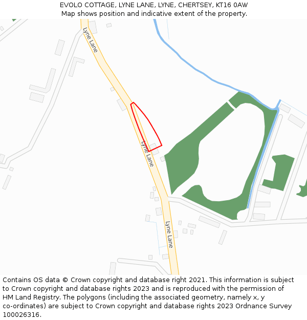 EVOLO COTTAGE, LYNE LANE, LYNE, CHERTSEY, KT16 0AW: Location map and indicative extent of plot