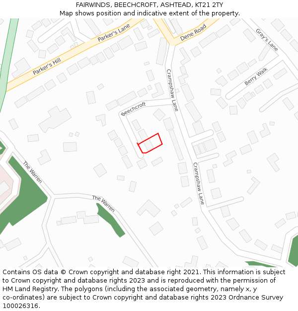 FAIRWINDS, BEECHCROFT, ASHTEAD, KT21 2TY: Location map and indicative extent of plot
