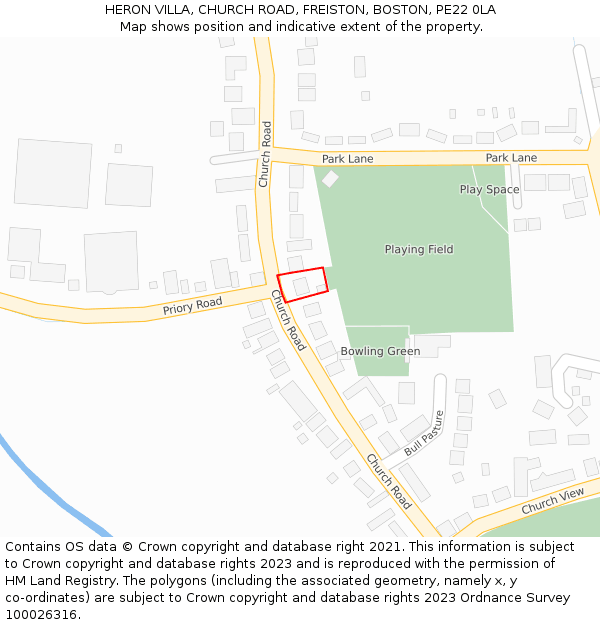 HERON VILLA, CHURCH ROAD, FREISTON, BOSTON, PE22 0LA: Location map and indicative extent of plot