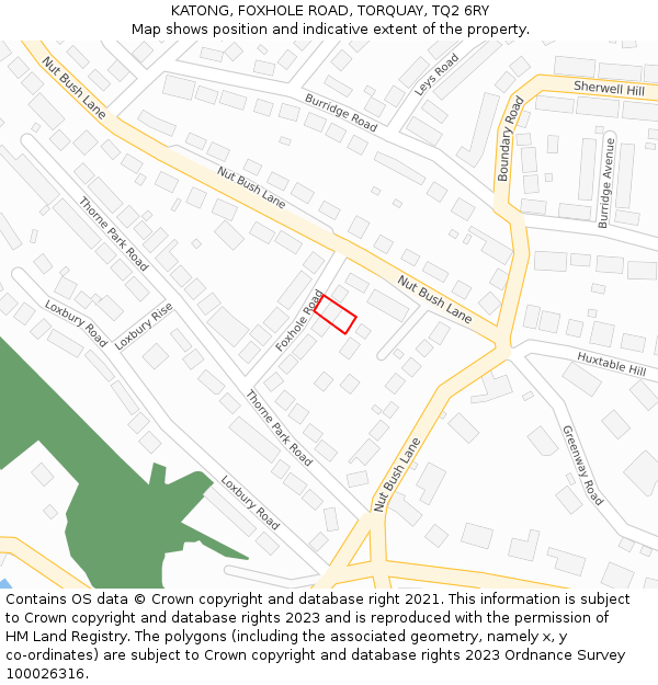 KATONG, FOXHOLE ROAD, TORQUAY, TQ2 6RY: Location map and indicative extent of plot