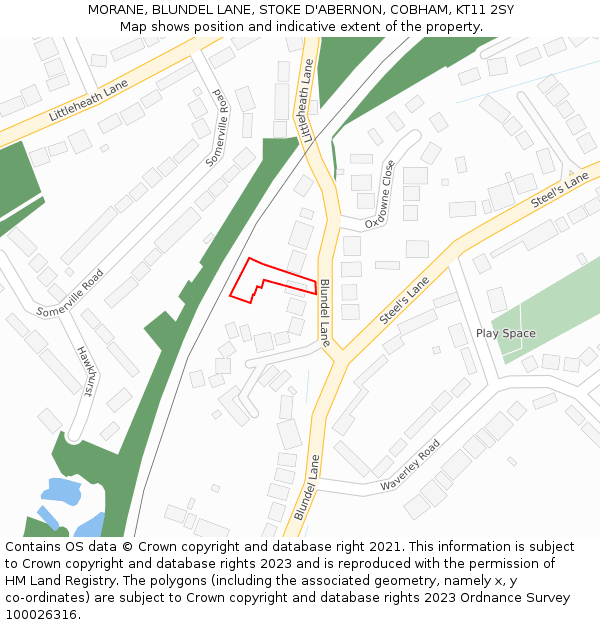 MORANE, BLUNDEL LANE, STOKE D'ABERNON, COBHAM, KT11 2SY: Location map and indicative extent of plot