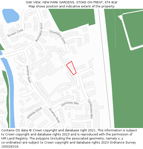 OAK VIEW, NEW PARK GARDENS, STOKE-ON-TRENT, ST4 8LW: Location map and indicative extent of plot