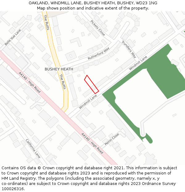 OAKLAND, WINDMILL LANE, BUSHEY HEATH, BUSHEY, WD23 1NG: Location map and indicative extent of plot