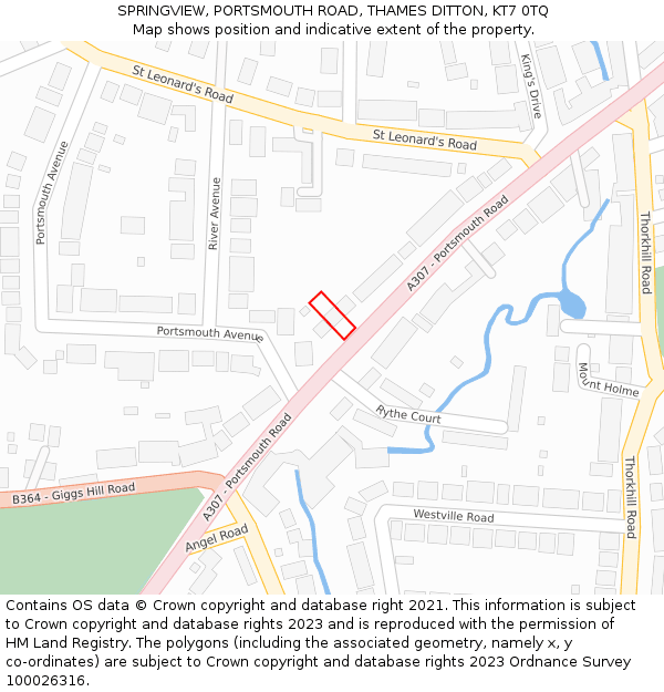 SPRINGVIEW, PORTSMOUTH ROAD, THAMES DITTON, KT7 0TQ: Location map and indicative extent of plot