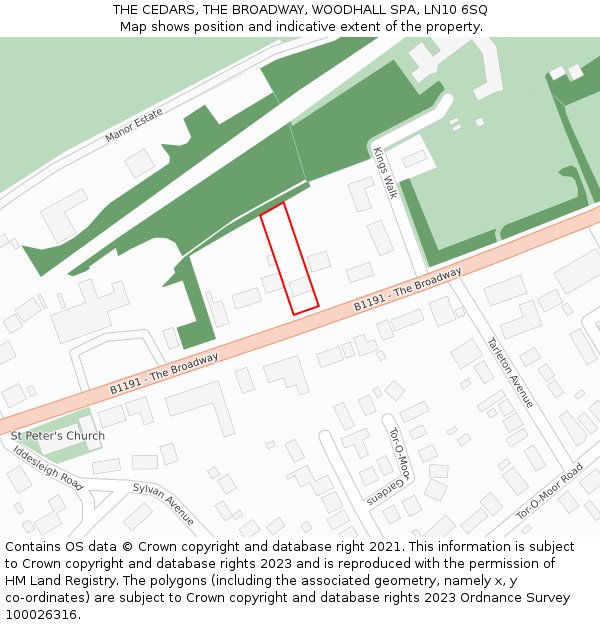 THE CEDARS, THE BROADWAY, WOODHALL SPA, LN10 6SQ: Location map and indicative extent of plot